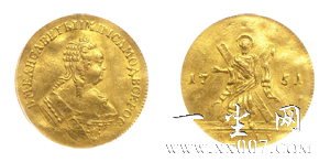 这枚获PCGS评级为AU53+的1751年杜卡德币,将会在2013年4月27日在莫斯科Rare Coins Auction House的拍卖会上拍卖。