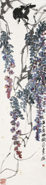 LOT.636 齐白石 《紫藤八哥》 成交价:368万元人民币 LOT.636 齐白石 《紫藤八哥》 成交价:368万元人民币