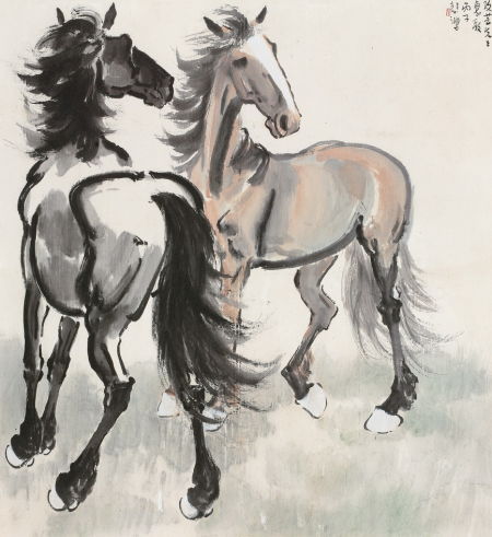 LOT.634 徐悲鸿 《双骏》 成交价:1265万元人民币 LOT.634 徐悲鸿 《双骏》 成交价:1265万元人民币